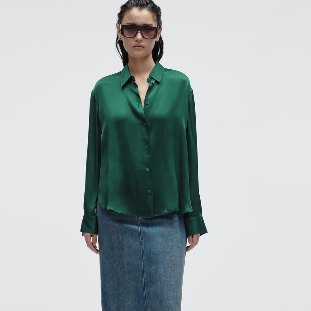 Zara satin green shirt